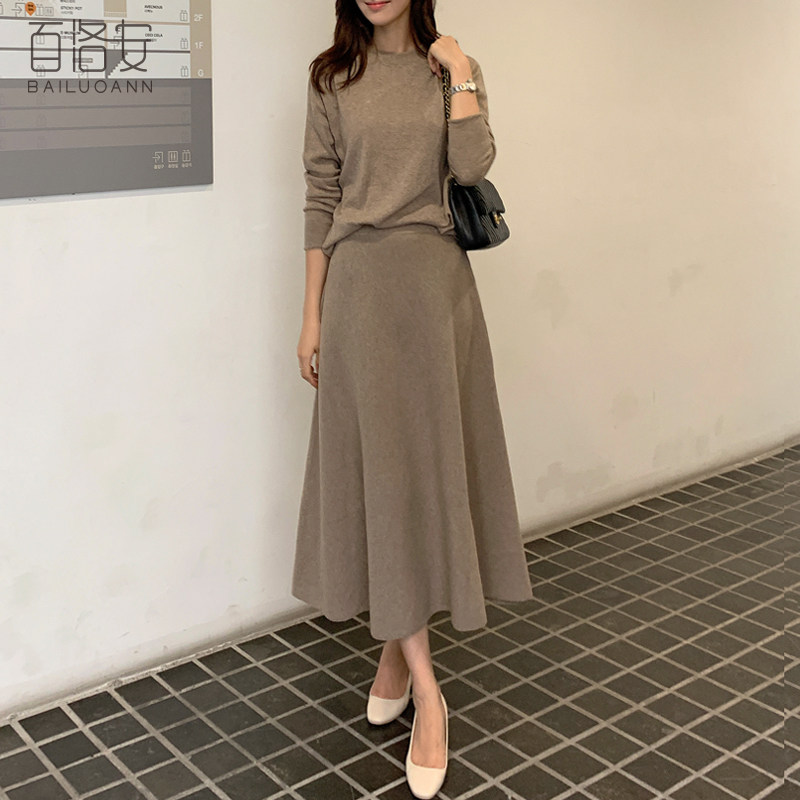 100 Logan sweater jacket dresses woman two sets of spring autumn new stitch sweatshirt blouse half body dress with large swing skirt