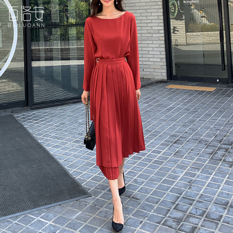 100 Loantemperament Elegant Suit Jacket Skirt Woman Long Sleeve Shirt Blouse Blouse Skirt Half Body Dress Slim OL Two sets