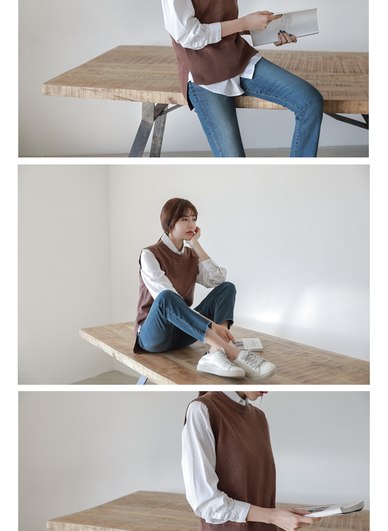 Bai Luoan mùa thu mới cổ tròn áo thun áo len rộng mỏng đan đáy áo màu rắn không tay vest nữ áo kiểu nữ hàn quốc cao cấp