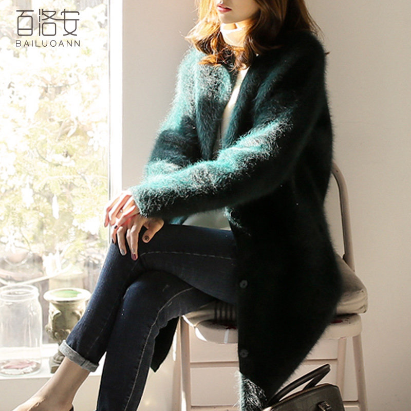 100 loane 100 lap sweaters women's coat jacket thick winter new pint large cardigan with long version of the round collar dark-knitted sweatshirt