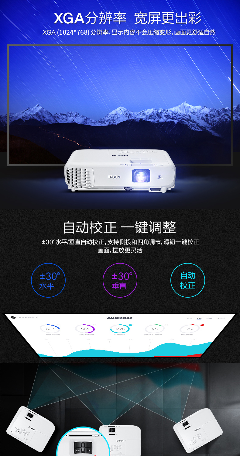 Máy chiếu Epson CB-X05 không dây wifi máy chiếu văn phòng dạy tại nhà HD 1080p giáo dục tại nhà lớp học thương mại đào tạo ban ngày đầu tư trực tiếp cầm tay - Máy chiếu