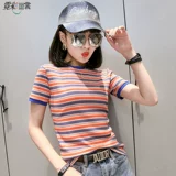 Радужная футболка, летний тонкий трикотажный короткий шелковый свитер, короткий рукав, 2021 года