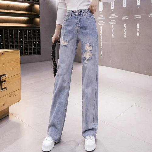 Тонкие модные прямые свободные джинсы, приталенные штаны, коллекция 2022, высокая талия, свободный крой