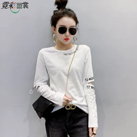 Белая футболка, хлопковый брендовый весенний лонгслив, популярно в интернете, в корейском стиле, коллекция 2022