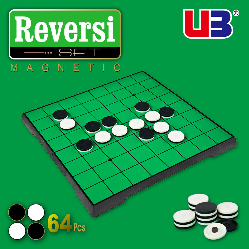 UB オセロチェスセット（リバーシブルチェス駒、持ち運び可能なマグネット式駒、折りたたみ式角丸チェス盤付き）（ミディアムサイズ）