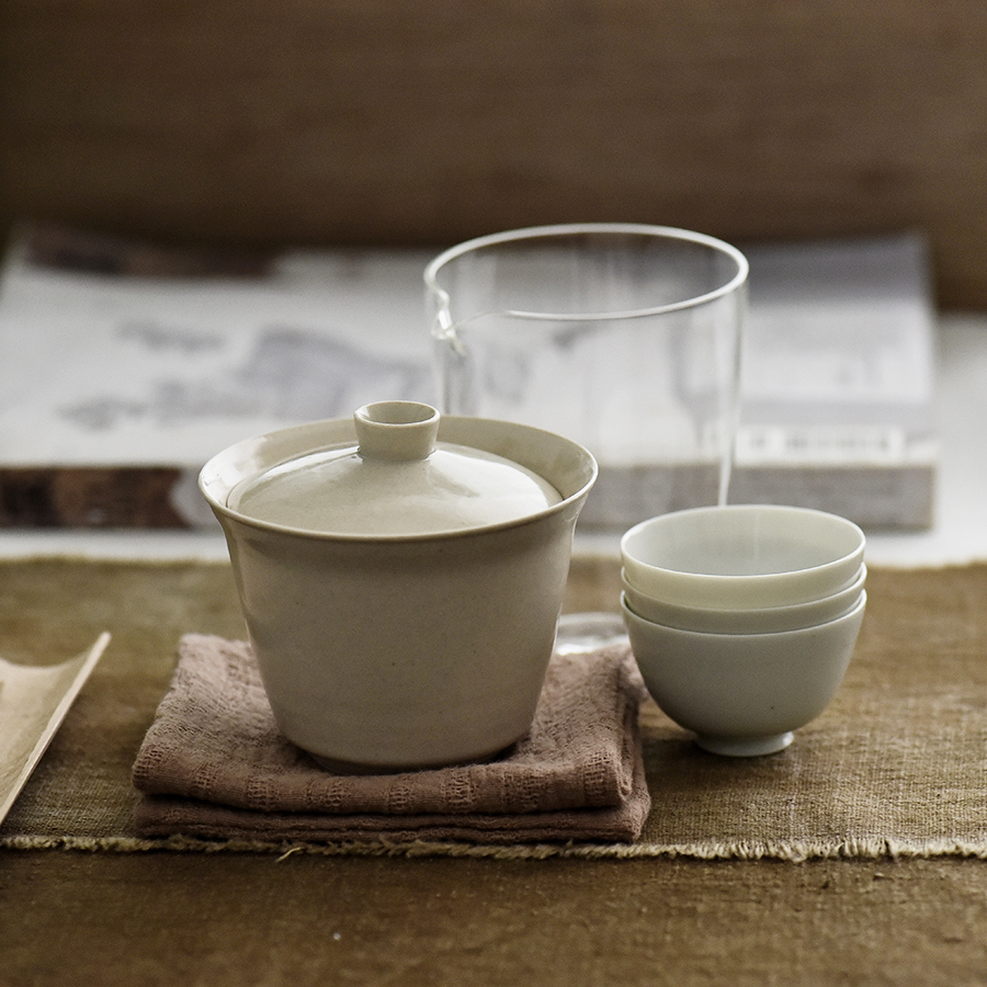 -Taoyuan Daily-Grass Wood Grey Song Straight Cover Bowl Foundation Tea Ware Invisible Mountain