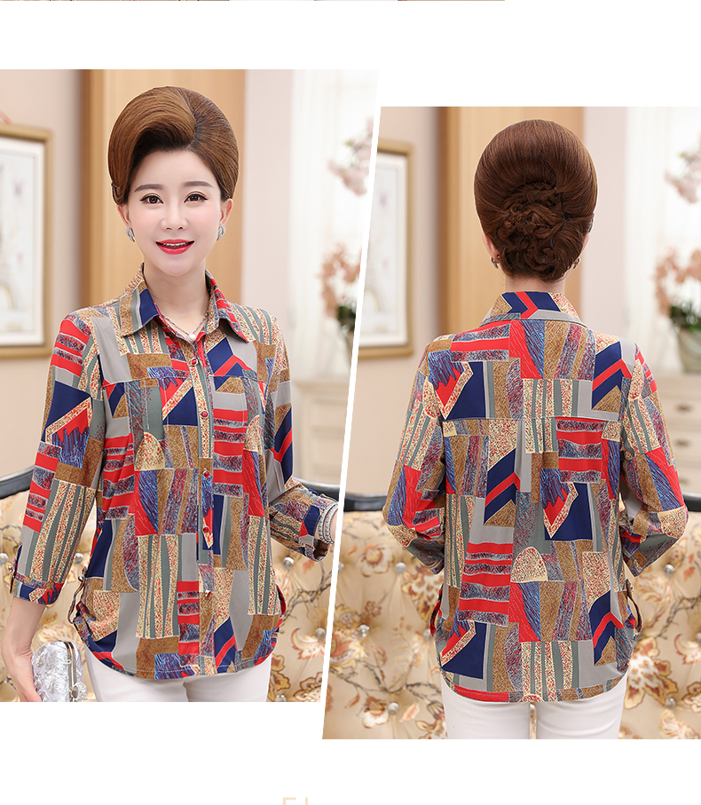 Áo sơ mi mẹ dài tay áo cardigan trung niên cỡ lớn ve áo T-shirt top mùa hè mỏng phần trung niên mùa xuân và mùa thu quần áo nữ - Cộng với kích thước quần áo quần nữ