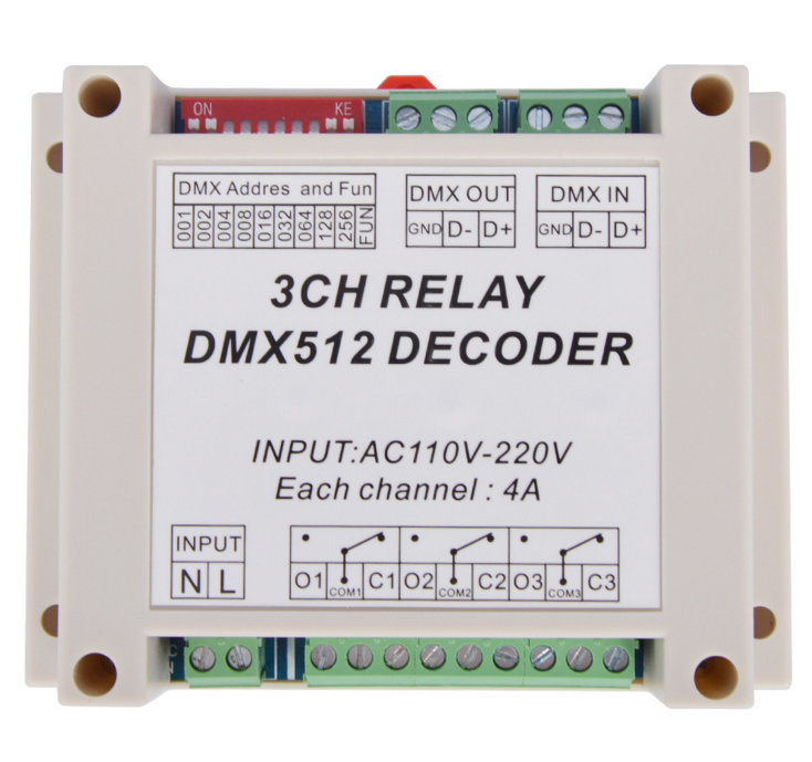 DMX512 Relay Controller 3 4CH High Voltage DMX Relay Decoder 110-220V Input RGB Relay