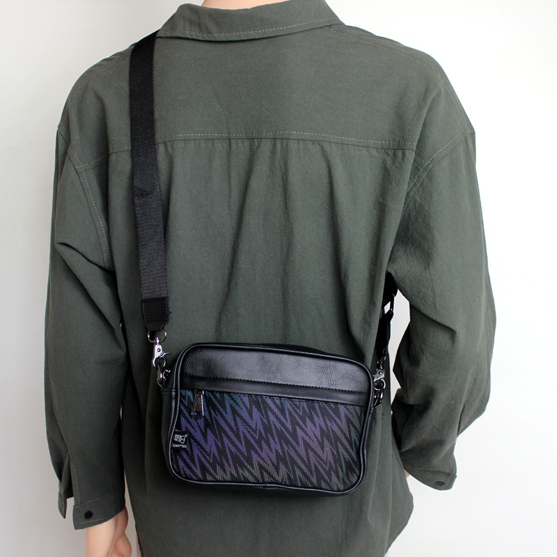 Men's bag plaid new fashion casual men's bag shoulder messenger bag Korean version trend business leather bag small backpack