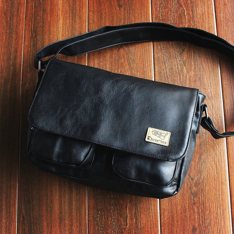 New threebox single shoulder bag fashion PU leather bag men's Korean version Leisure Chauber bag italics satchel retro