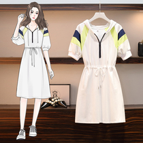 Foreign trade brand discount store withdrawal cabinet summer large size Foreign Air Age casual hooded dress female fat MM medium length