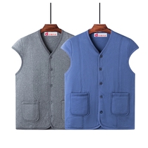 Three-layer warm vest for middle-aged and elderly men pure cotton loose quilted thickened large size open placket spring and autumn top low collar waistcoat