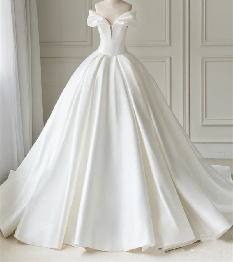 Elite fashionable summer wedding dress for bride, open shoulders, fitted