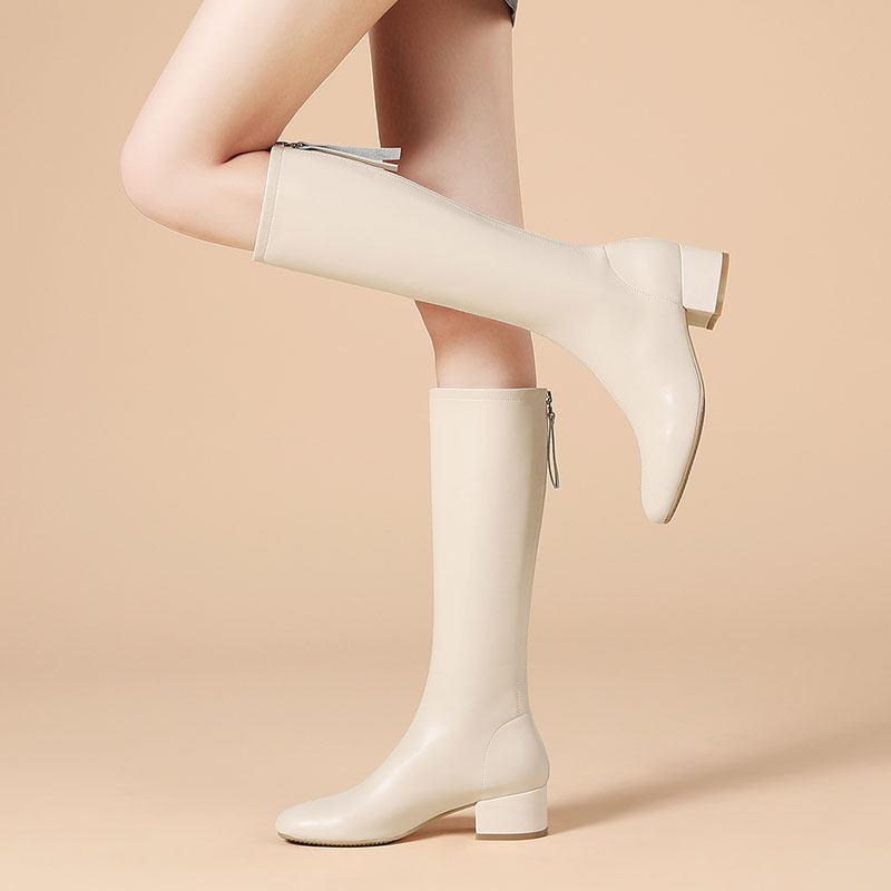 Leather boots Women's boots 2020 Autumn in high cylinder genuine leather riding boots with soft leather elastic thin skinny boots white boots