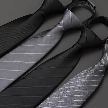 Men's Business Zipper Black Striped Tie Formal Wear Professional Korean Style Suit Interview No-Tie Lazy Easy-To-Pull Trendy Tie
