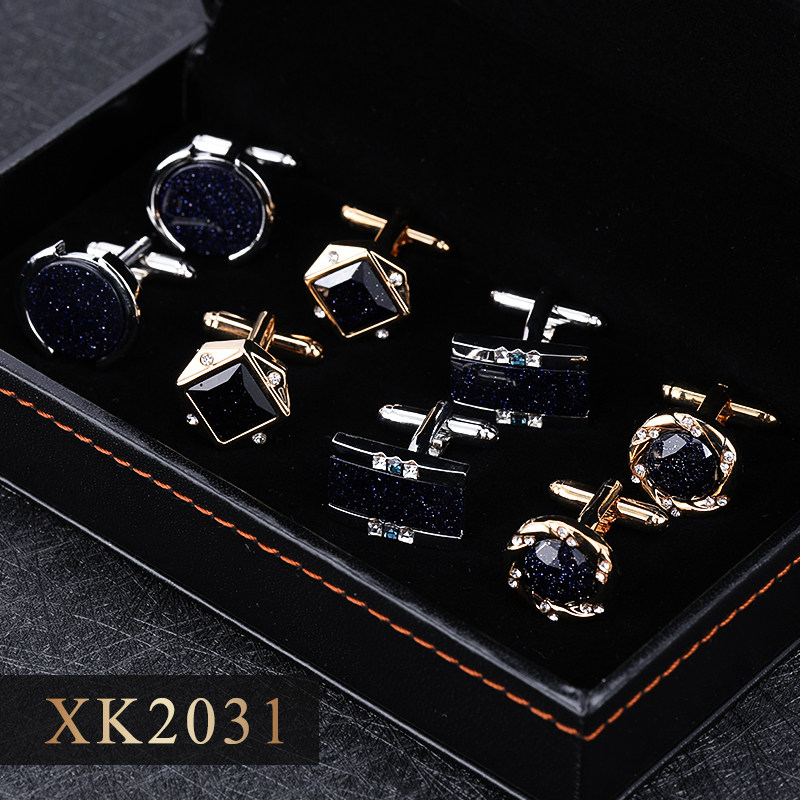 [Four Pairs in a High-End Gift Box]Cufflinks and Tie Clip Set, Gold and Silver Cufflinks, Cuff Studs, Accessories, Cuff Fasteners