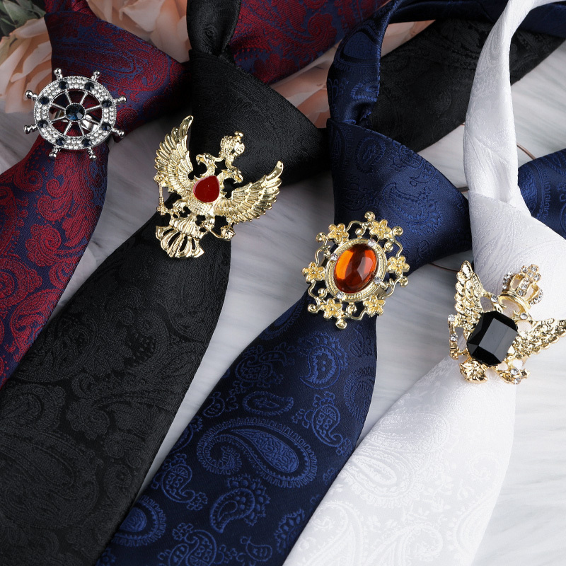 Men's Exquisite Tie Clip Zipper Tie British Royal Style Rhinestone Shirt Tie Clip Vintage Light Luxury Tie Buckle