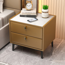 Italian light luxury solid wood bedside table simple leather home simple modern bedroom bedside cabinet mini small cabinet