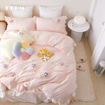 ins Net red cotton wash cotton four-piece Summer Girl heart princess style bed sheet cotton bedding embroidery