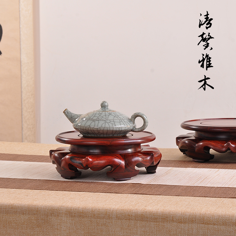Red Wood Round Purple Sand Teapot Base Vase Flower flower Flower Ware Flower flower Base solid wood Buddha statue lotus base solid wood bay-Taobao