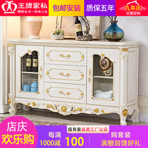 European-style whole wooden cabinet white marble kitchen by wall tea cabinet hand carved glass door locker
