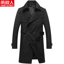 Antarctic windbreaker men long middle-aged business men long handsome jacket double-breasted casual spring and autumn shirt