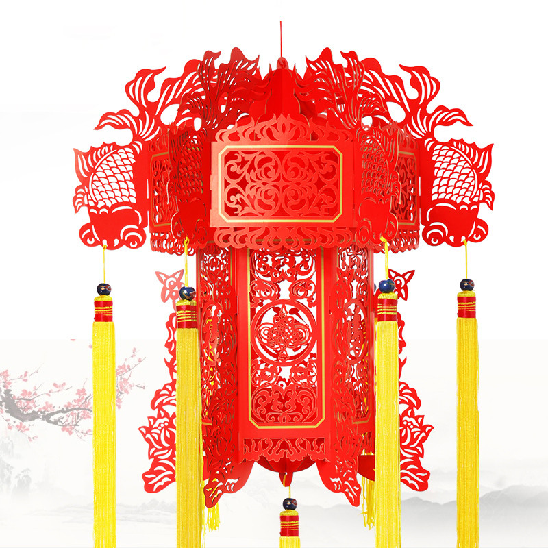 Hollow blessing word paper-cut hexagonal palace lamp New Year Spring Festival decoration gift red Lantern