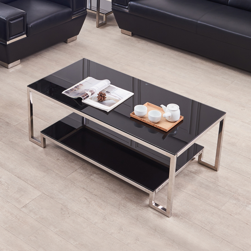 Simple and modern office tea table rest area tea drinking and receiving guests boss small apartment negotiation light double stainless steel glass