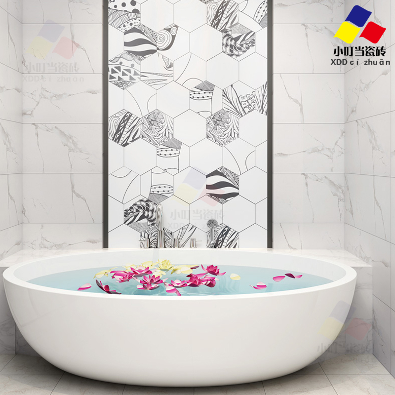 Nordic toilet jazz white tile black and white tile plant hexagonal tile kitchen balcony hexagonal wall tile
