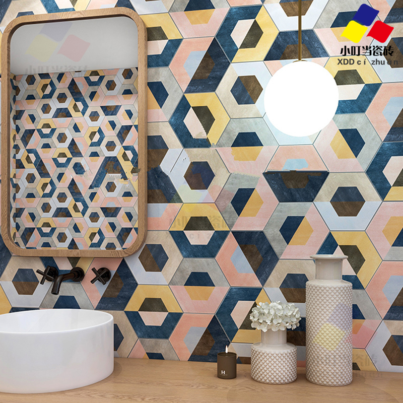 Retro personality hexagonal brick porch background wall balcony kitchen powder room wall tiles floor tiles hexagonal tiles