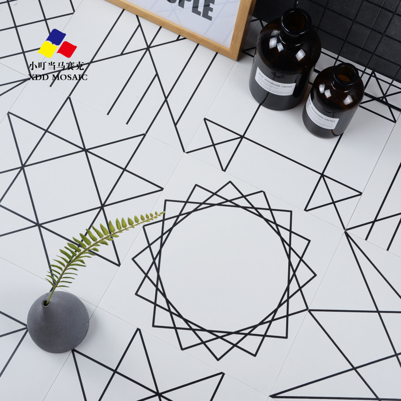 Nordic minimalist black and white tile geometric line tile background wall kitchen wall tile powder room wall tile non-slip floor tile