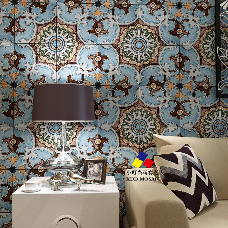 Retro hand painted brick imitation ancient flower sheet anti-slip ground floor dining room Balcony Bedroom courtyard Living room Background Wall Brick 300