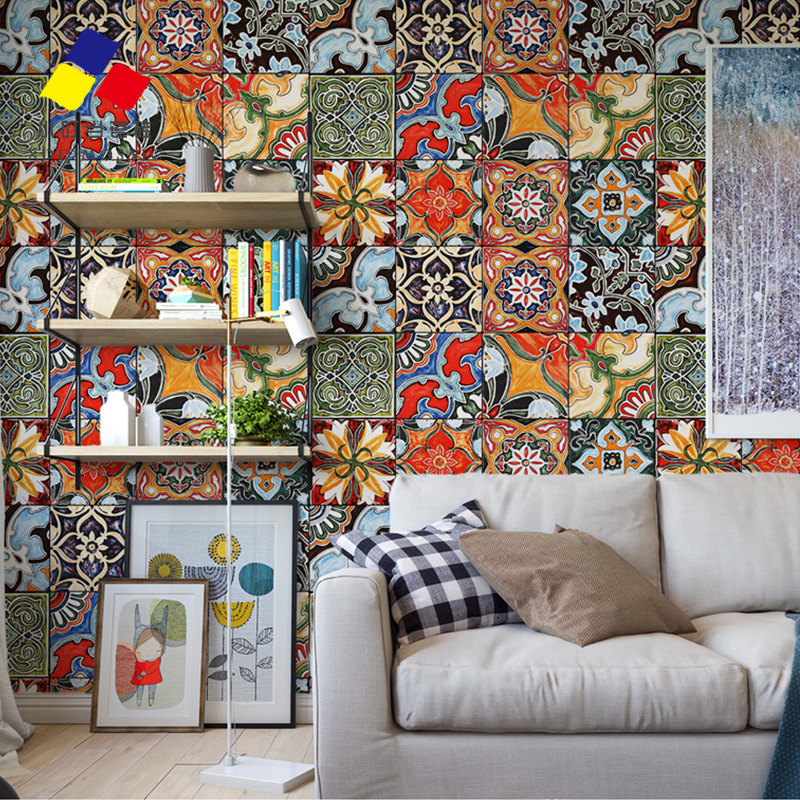 Spanish Hand Painted Brick Dining Room Kitchen kitchen Stairs Brick Background Color Handmade Flower Slices Brick Waist Line Tiles 150150