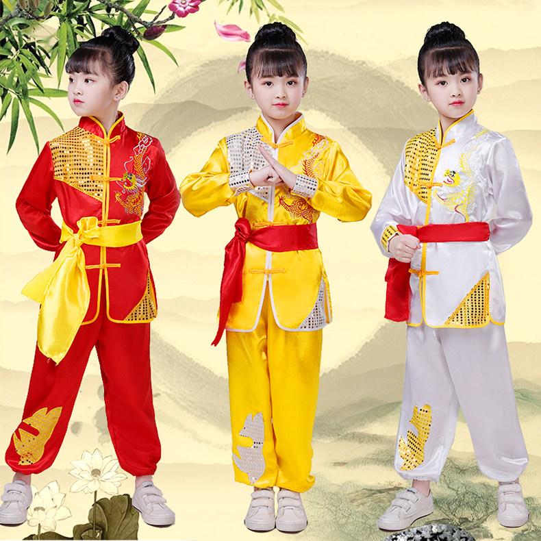 Children's martial arts competition performance clothing spring and autumn long version of sequin training clothing Chinese style men's and women's practice clothing National Day clothing