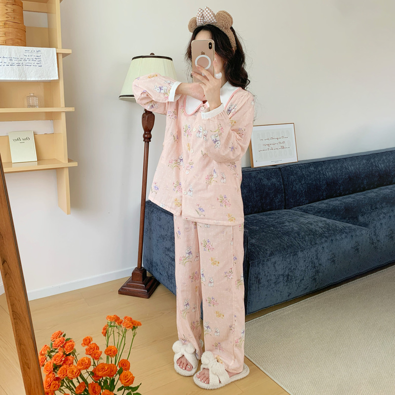 Cartoon Cute Style Pajamas for Women, Pure Cotton Double-Layer Gauze Maternity Wear, Suitable for Spring, Autumn, and Summer, Can Be Used during Pregnancy and Postpartum, Breastfeeding-Friendly Set Cartoon Cute Style Pajamas for Women, Pure Cotton Double-Layer Gauze Maternity Wear, Suitable for Spring, Autumn, and Summer, Can Be Used during Pregnancy and Postpartum, Breastfeeding-Friendly Set