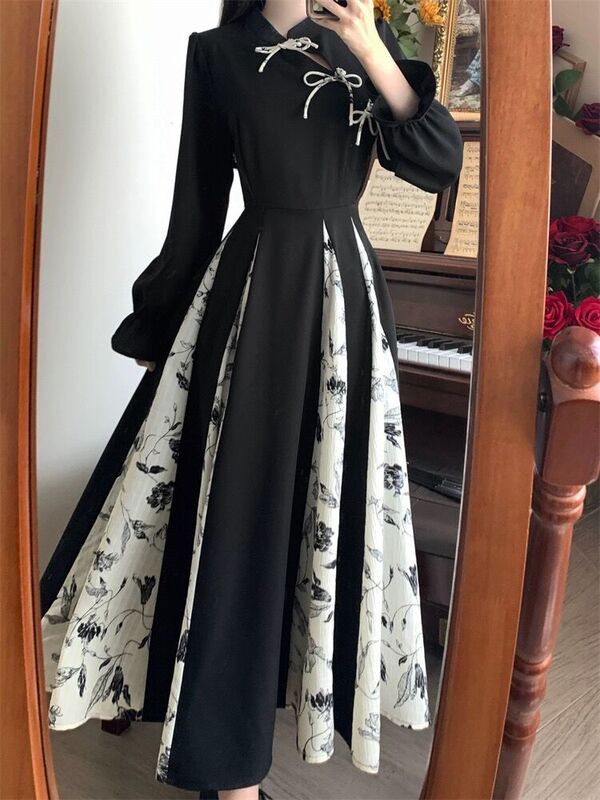 New Chinese-Style Women's Clothing, Improved Cheongsam Dress, Spring High-End Elegant Waist-Cinching Slimming Long Dress for Petite Figures New Chinese-Style Women's Clothing, Improved Cheongsam Dress, Spring High-End Elegant Waist-Cinching Slimming Long Dress for Petite Figures