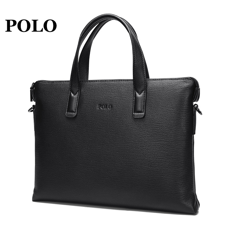Polo new briefcase men's leather business bag fashion shoulder Messenger bag large capacity horizontal section simple handbag