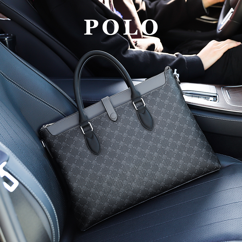 Polo handbag men's business casual men's briefcase PVC new computer bag fashion single shoulder sloped satchel bag-Taobao