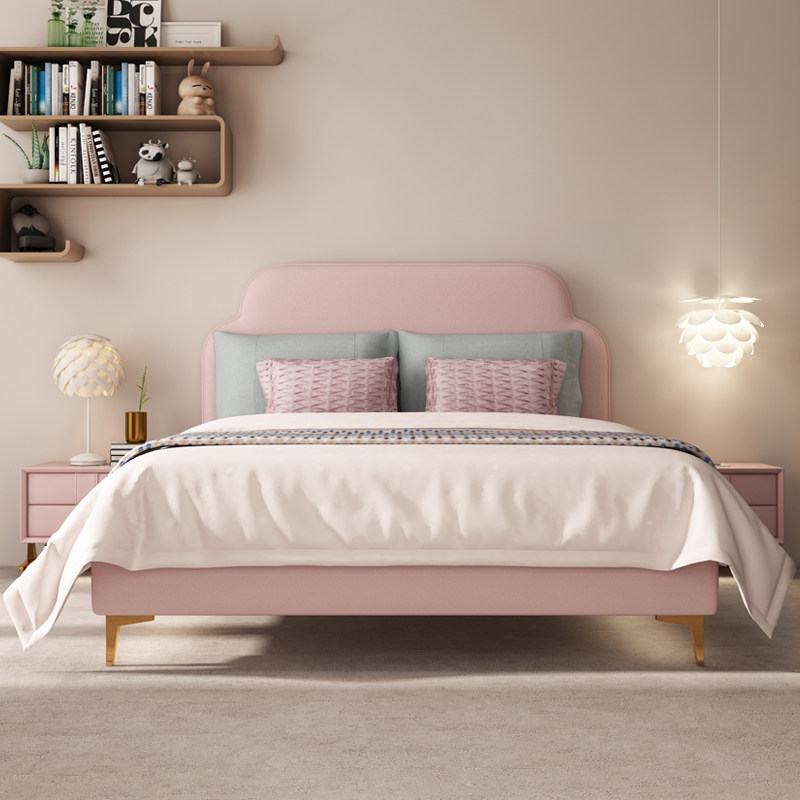 Child Bed Girl Princess Bed Nordic Pink Genuine Leather Bed Children Room Furniture Combination Kid Beds 1 5 Single Beds