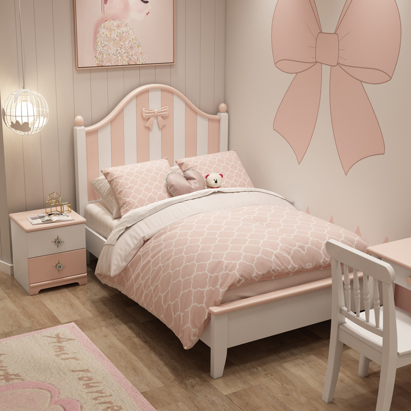 Nordic Children's Bed Girl Princess Bed Pink 1 2 m Single Bed Girl Bed Children House Furniture Combination Suit