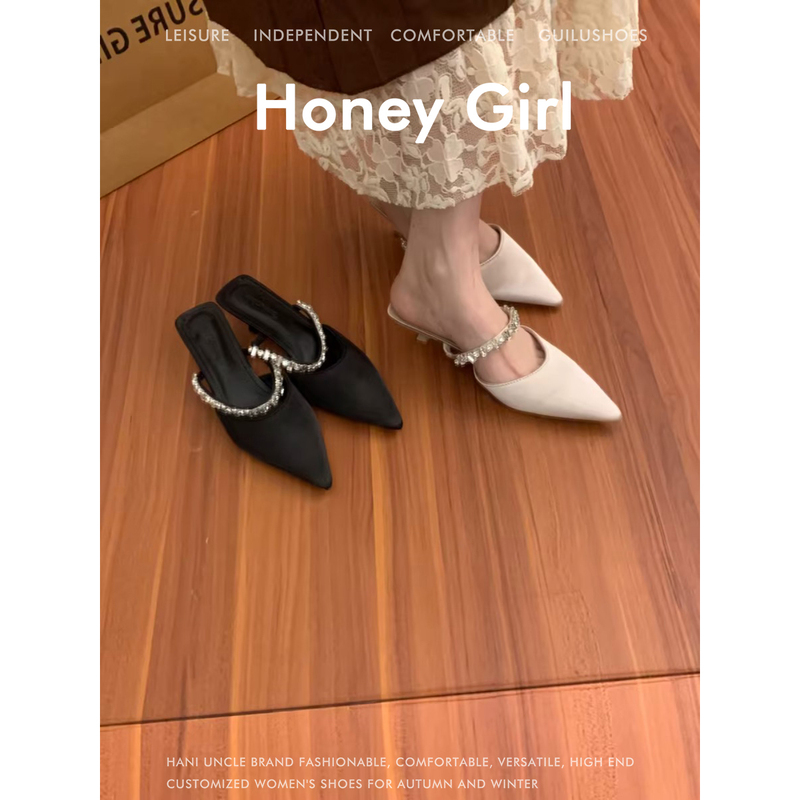 Sheepskin Version~ French-Style Closed-Toe High-Heeled Shoes for Women, New Spring/Summer White Sexy and Elegant Pointed-Toe Stiletto Sandals