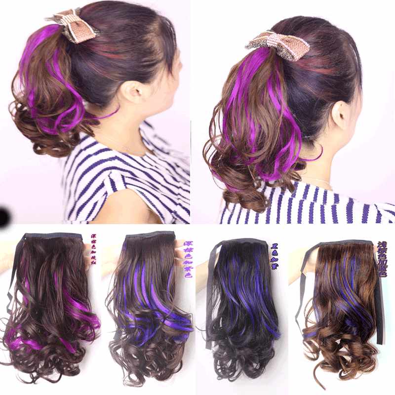 Haute horsetail wigs colored ponytail strap style curly ponytail pick and dye ponytail short fluffy roll pick up 