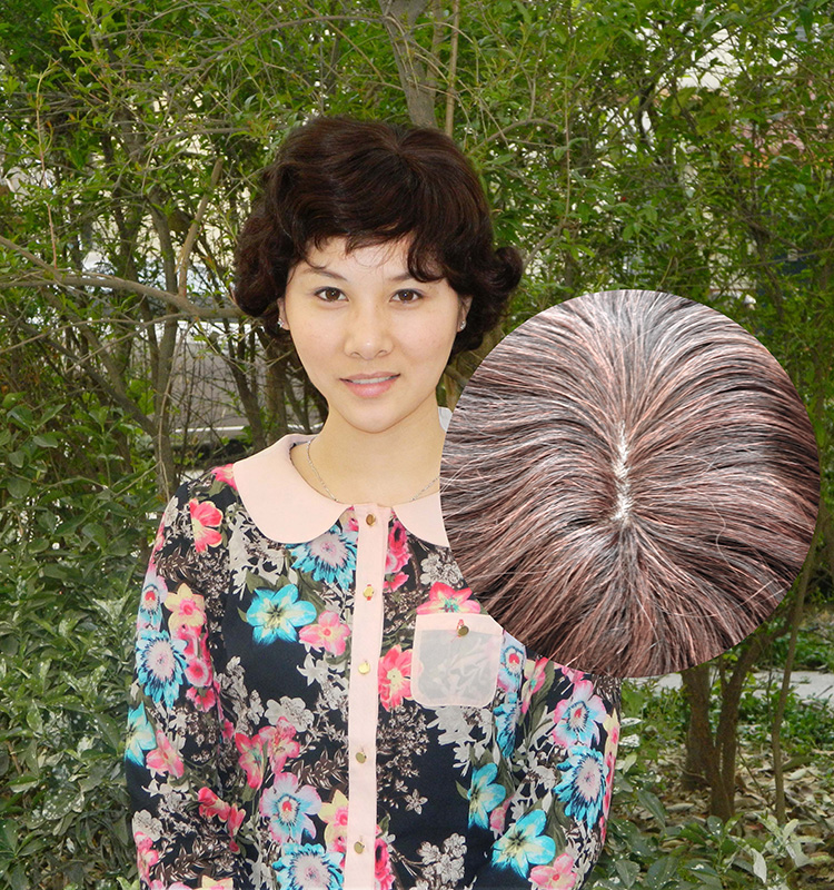 Hao Yiquan Real Hair Anti-Scalp Split Middle Aged with full headgear After turning up the female wig