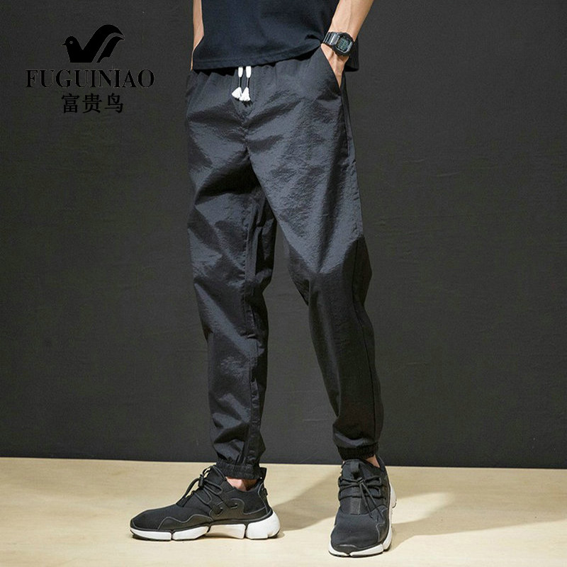 Rich bird men's ice silk casual pants 2021 summer new loose sports pants versatile drawstring pants men's thin section