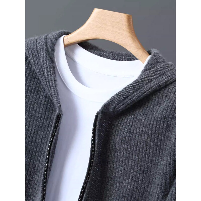 Jeep 100% Wool Cardigan Jacket Men's Autumn and Winter 2026 New Hooded Classy Casual Men's Sweater