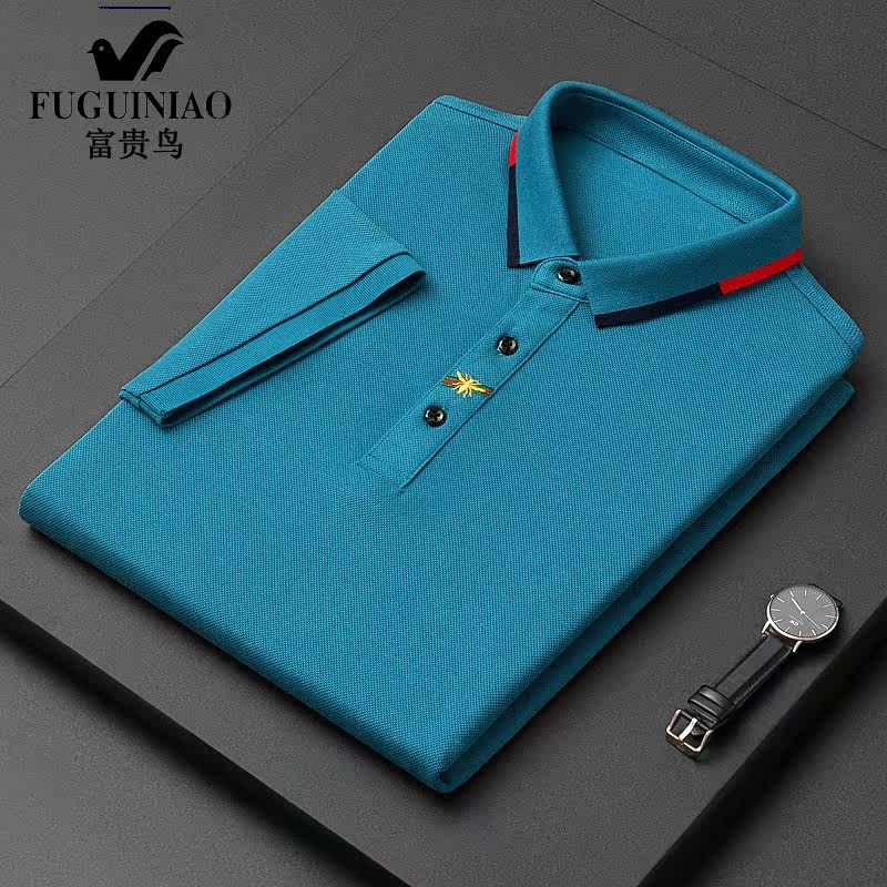 Rich bird piqué cotton solid color lapel short-sleeved polo shirt men's summer 2022 new men's cotton half-sleeve T-shirt