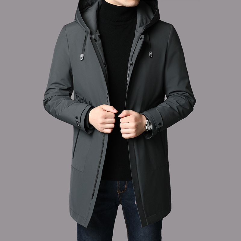 Jeep Men's down Jacket Mid-Length Winter Thickened 2026 New Hooded Business Casual Men's Coat Trendy
