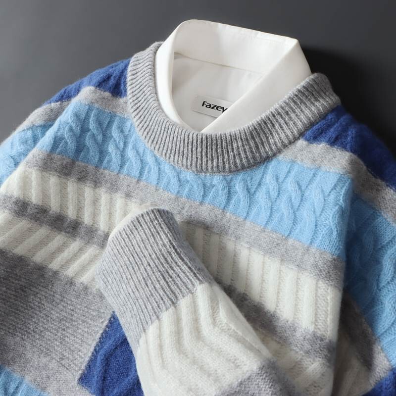 Jeep Pure Cashmere Sweater Men's Autumn and Winter New Round Neck Thickened Loose Color-Blocked Sweater Men's Casual Knitwear
