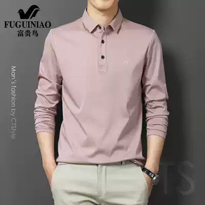 Rich bird mercerized cotton lapel collar long sleeve T-shirt men Spring Autumn Polo shirt middle-aged business leisure men's base shirt
