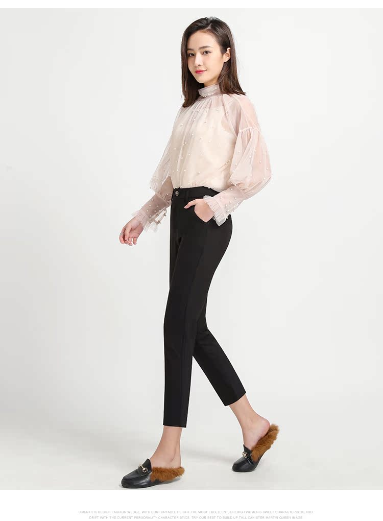 Chunnifen 2019 xuân mới quần cạp cao giản dị bút chì Slim chân đen chuyên nghiệp quần nữ chín quần - Khởi động cắt thoi trang cong so